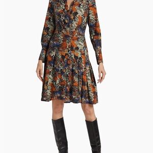 NWT ✨ 10 Crosby Derek Lam Laney Long Sleeve Pleated Dress In Copper Multi